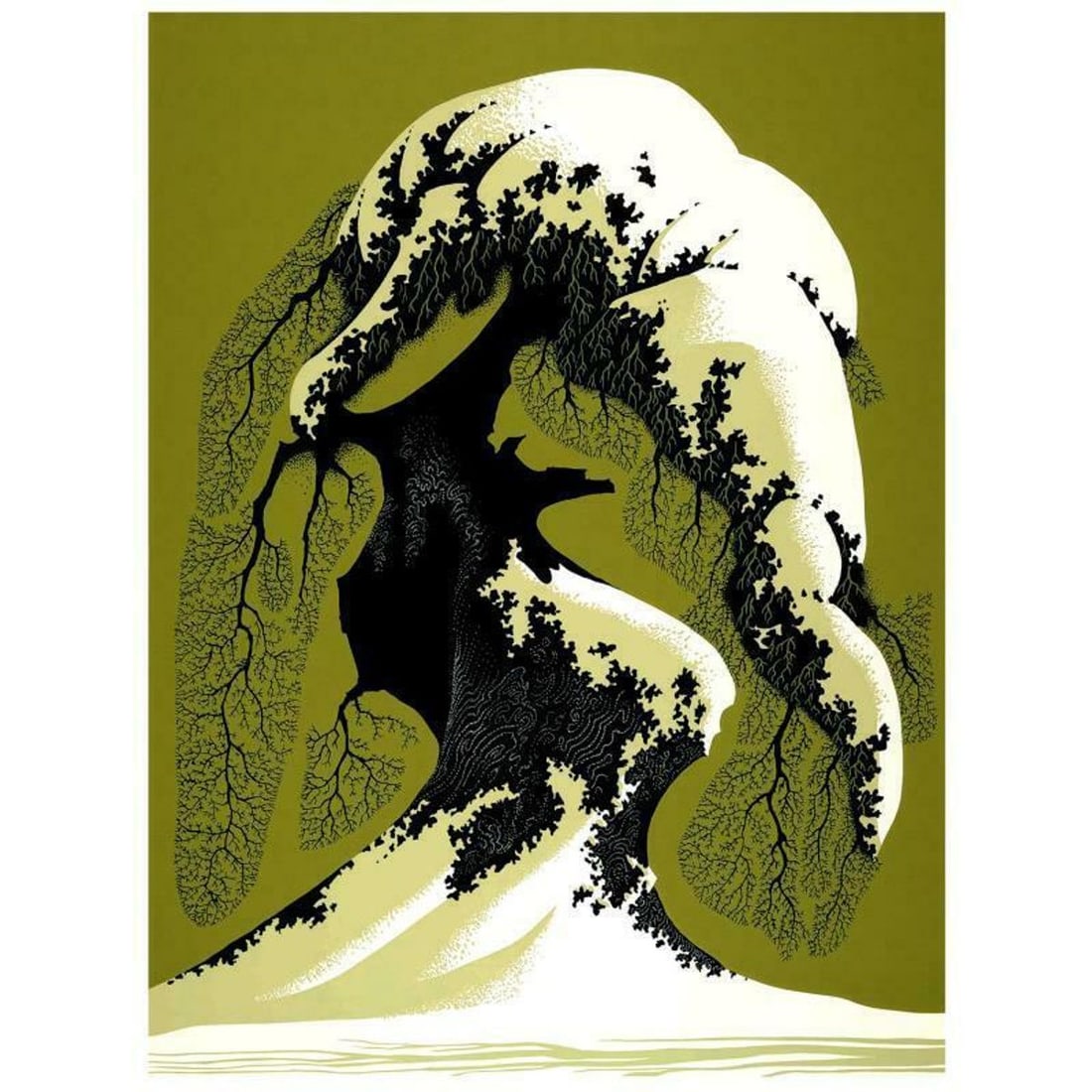 Eyvind Earle (1916-2000), "Snow Laden" Limited Edition Serigraph on Paper; Numbered & Hand Signed;: Snow Laden is a limited edition serigraph on paper by Eyvind Earle (1916-2000). The piece is numbered, hand-signed by the artist, and accompanied by a certificate of authenticity. Measures approximate
