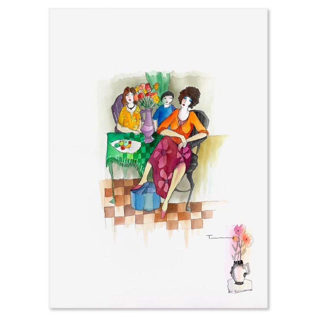 Itzchak Tarkay (1935-2012), Original Mixed Media Watercolor Painting on Paper, Hand Signed with: This is an original mixed media watercolor painting on paper by Itzchak Tarkay (1935-2012), hand signed by the artist. Includes Letter of Authenticity. Measures approx. 22" x 30" (image). There is ver