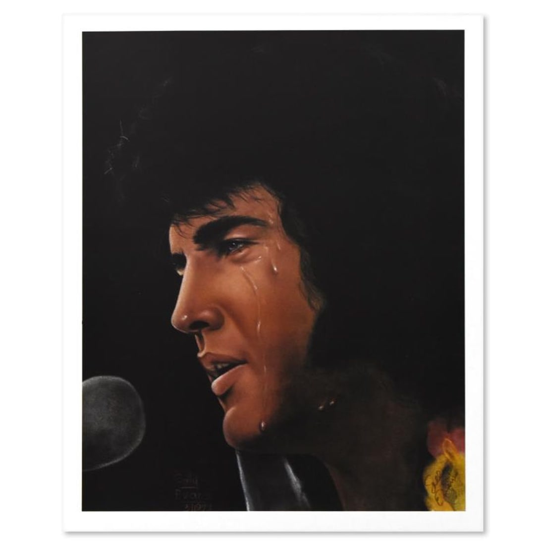 Sally Evans, "Elvis" Vintage Limited Edition Serigraph, Numbered and Hand Signed with Letter of: Elvis is a vintage limited edition serigraph on paper by Sally Evans, numbered and hand signed by the artist. Includes Letter of Authenticity. Measures approx. 16" x 20" (border); 14" x 17.5" (image).