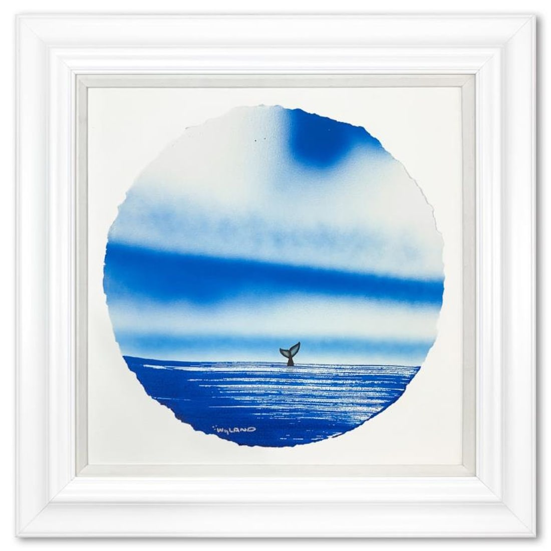 Wyland- Original Watercolor Painting on Deckle Edge Paper "Fluke": Artist: Wyland. Medium: Original Watercolor Painting on Deckle Edge Paper. Title: Fluke. Size: 19.5" x 19.5". Measures approx. 27.5" x 27.5" (framed). Signature: Hand signed. Certificate of Authentici