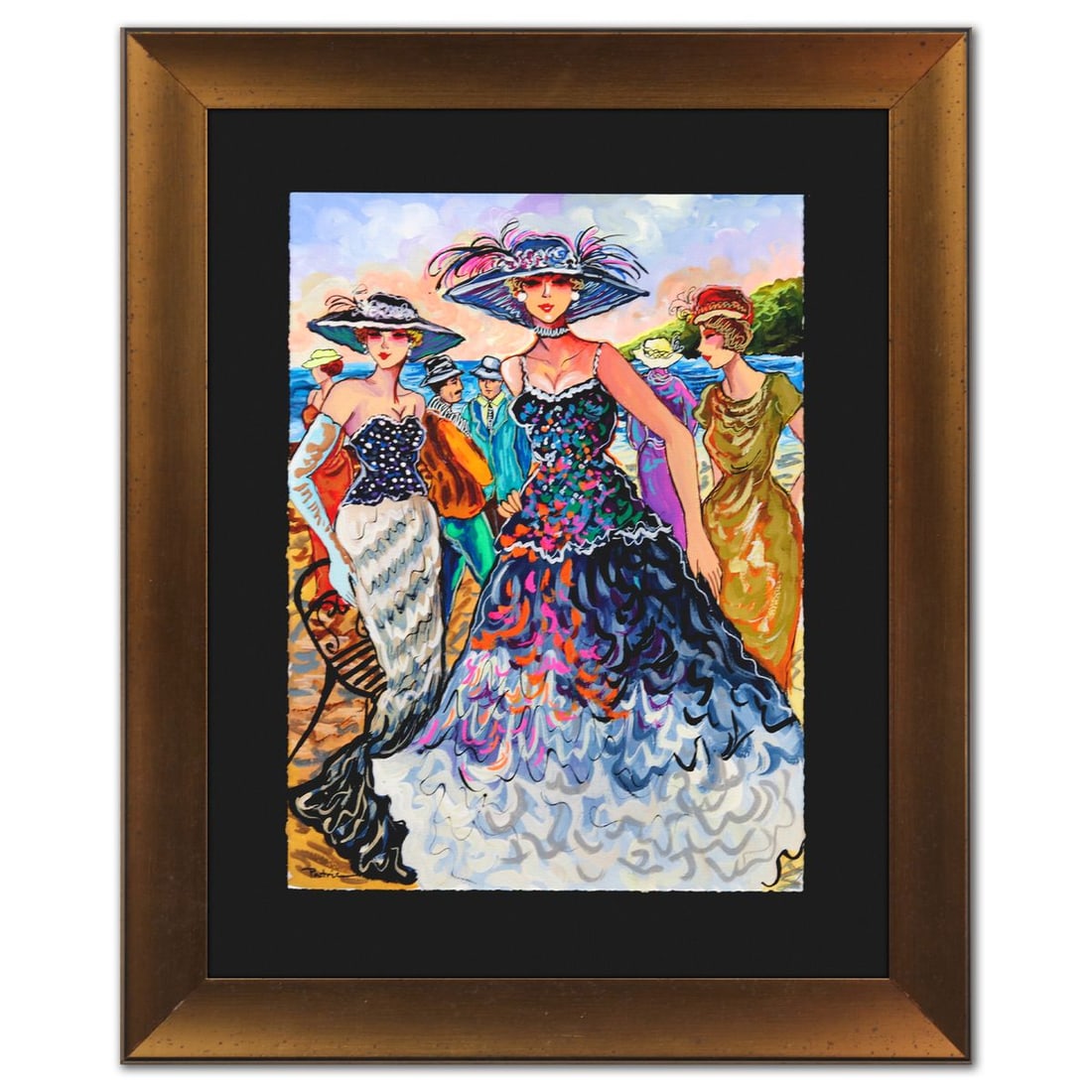Patricia Govezensky- Original Watercolor "Seaside Elegance": Artist: Patricia Govezensky. Medium: Original Watercolor. Title: Seaside Elegance. Size: 15" x 11". Measures approx. 22" x 18" (framed). Signature: Hand signed. Certificate of Authenticity: Is include