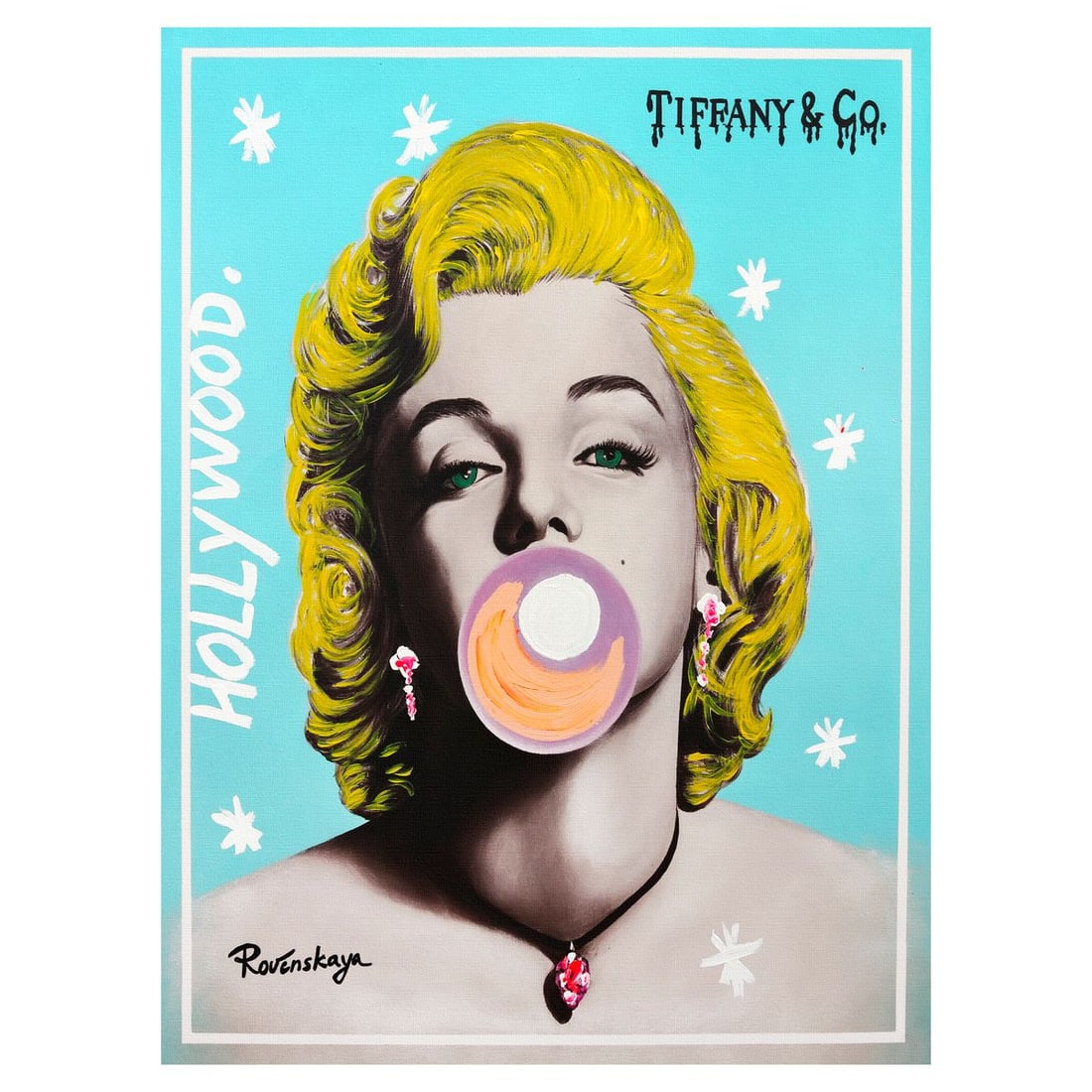 Nastya Rovenskaya- Mixed Media on Canvas "Bubble Gum": Artist: Nastya Rovenskaya. Medium: Mixed Media on Canvas. Title: Bubble Gum. Size: 40" x 30". Signature: Hand Signed. Certificate of Authenticity: Is included. Reference#: 26421.