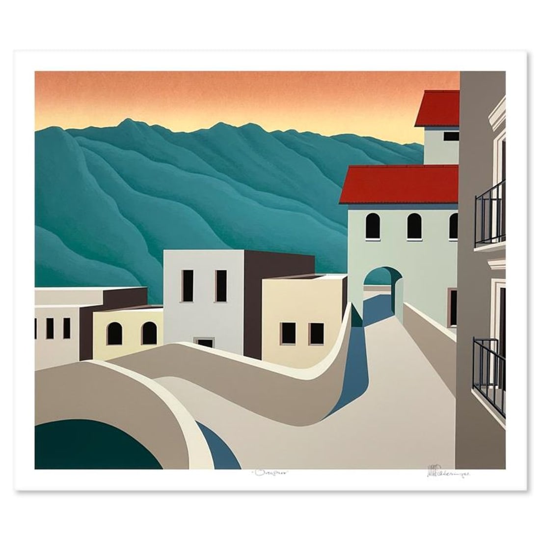 William Schlesinger (1915-2011), "Overpass" Limited Edition Serigraph, Numbered and Hand Signed with: Overpass is a limited edition serigraph on paper by William Schlesinger (1915-2011), numbered and hand signed by the artist. Includes Letter of Authenticity. Measures approx. 33.5" x 30" (border), 28.