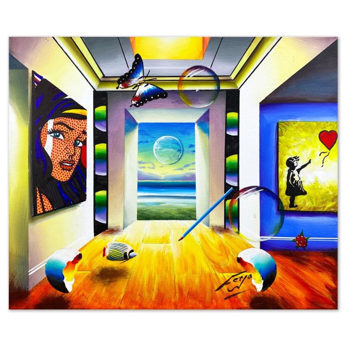 Ferjo, Original Acrylic Painting on Canvas, Hand Signed with Letter of Authenticity.: This is an original acrylic painting on stretched canvas by Ferjo, hand signed by the artist. Includes Letter of Authenticity. Measures approx. 20" x 24" (image).
