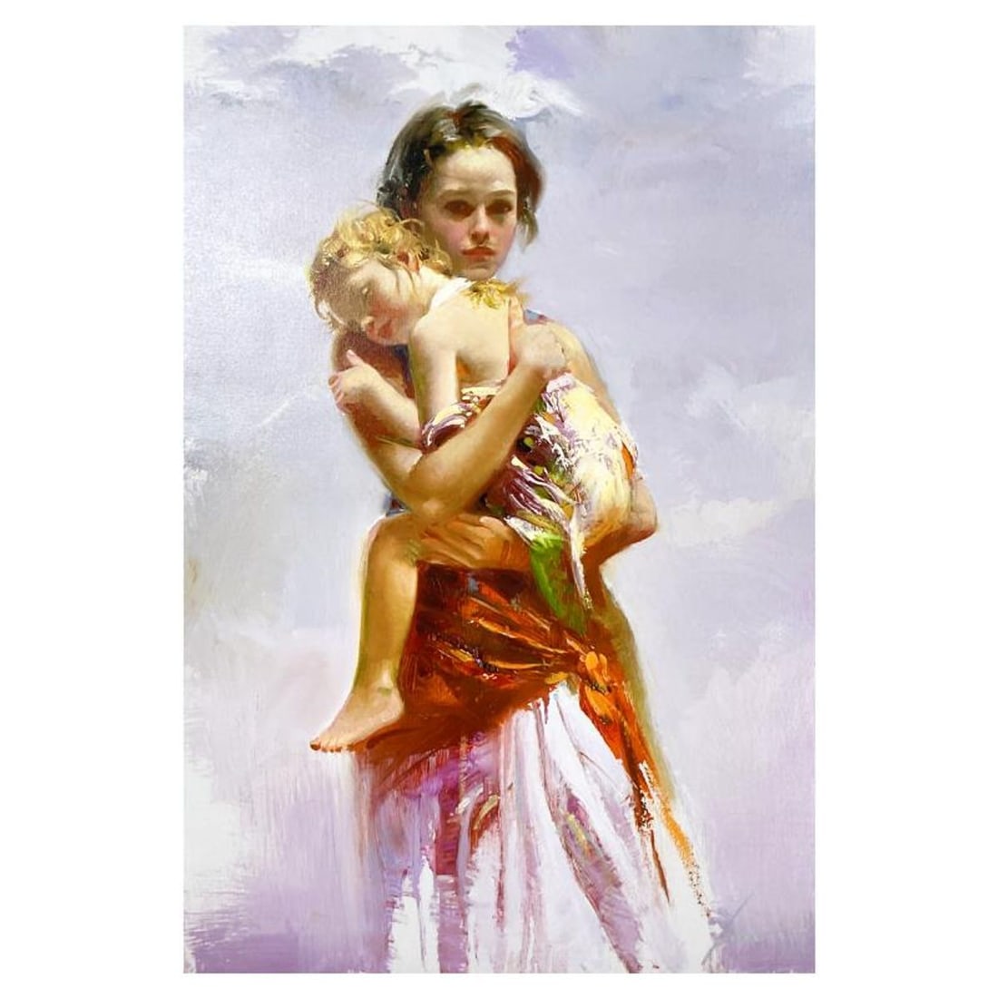 Pino (1939-2010) "First Child" Limited Edition on Canvas, Numbered and Hand Signed with Certificate: First Child is a limited edition giclee on canvas by Pino (1939-2010), numbered and hand signed by the artist. Includes Certificate of Authenticity. Measures approx. 30" x 20" (image). Reference#: 931