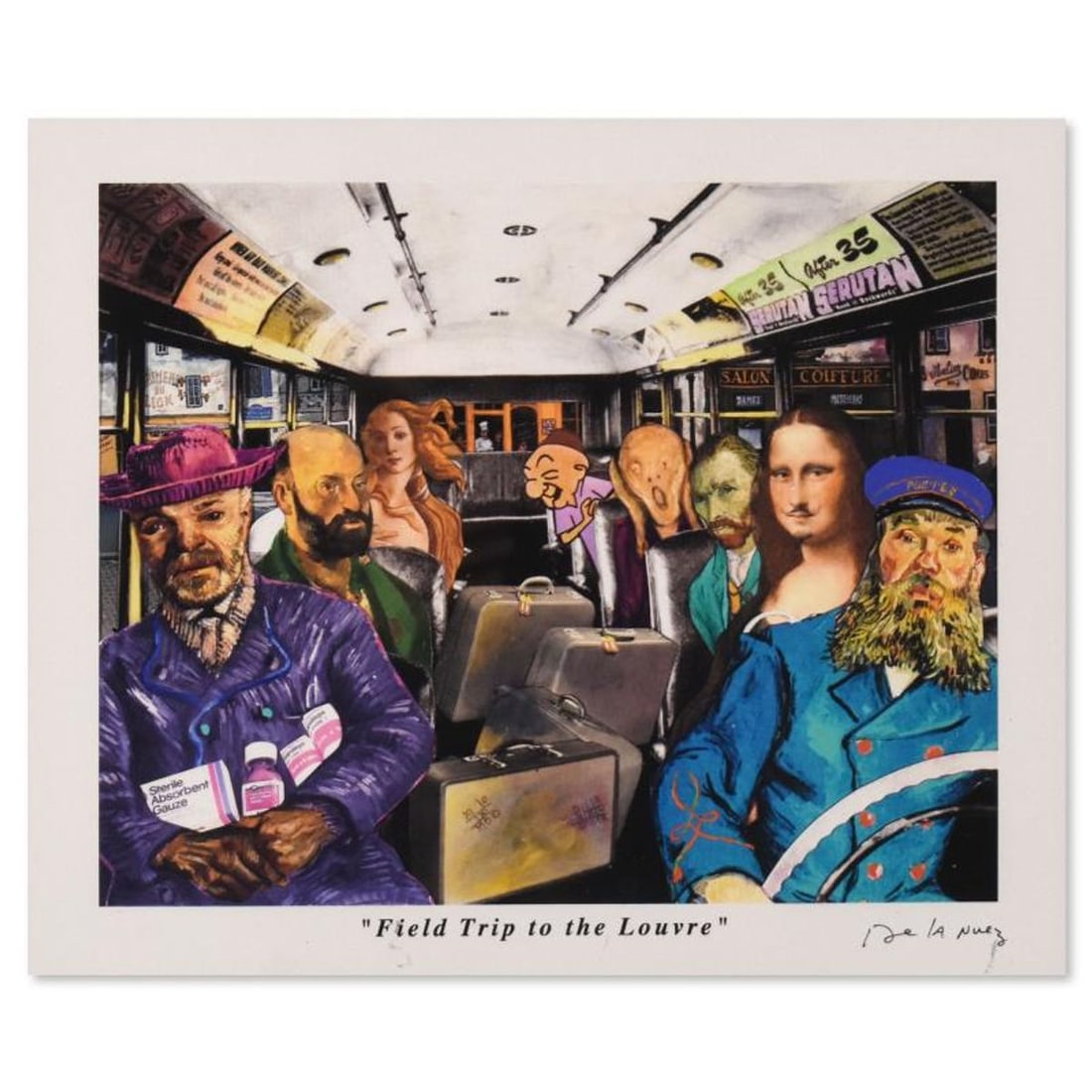 Nelson De La Nuez, "Field Trip to the Louvre" AP Limited Edition, Numbered and Hand Signed with: Field Trip to the Louvre is a limited edition artist proof on paper by Nelson De La Nuez, numbered and hand signed by the artist. Includes Letter of Authenticity. Measures approx. 12.5" x 10". Referen
