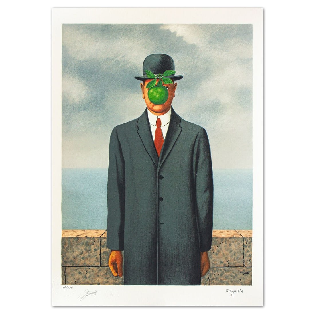 Rene Magritte- Lithograph "Le Fils De L'homme": Artist: Rene Magritte. Medium: Lithograph. Title: Le Fils De L'homme. Size: 21.5" x 15.5". Signature: Stamp signed and numbered. Certificate of Authenticity: Is included. Additional: Printed by Atelie