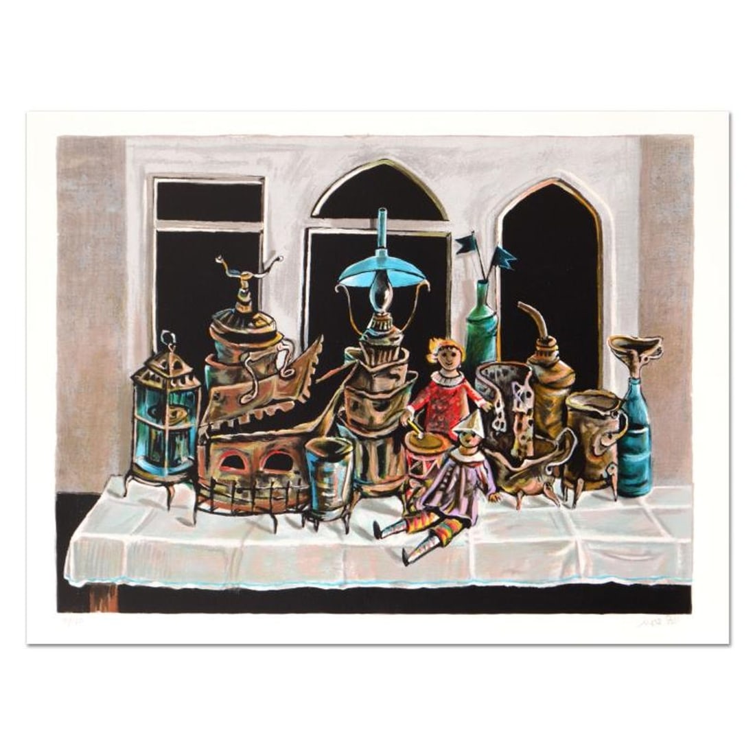 Yosl Bergner (1920-2017), "Lightings" Limited Edition Lithograph, Numbered and Hand Signed with: Lightings is a limited edition lithograph on paper, numbered hand signed by Yosl Bergner (1920-2017). Includes Certificate of Authenticity. Measures approx. 28.5" x 21" (with border), 25.5" x 18.5" (i