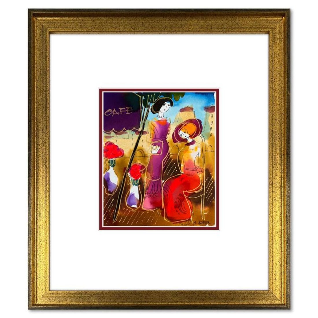 Moshe Leider, Framed Original Mixed Media Watercolor Painting, Hand Signed with Letter of: This is an original mixed media watercolor painting on paper by Moshe Leider. Hand signed by the artist, this piece comes custom framed and includes a Letter of Authenticity. Measures approximately 15