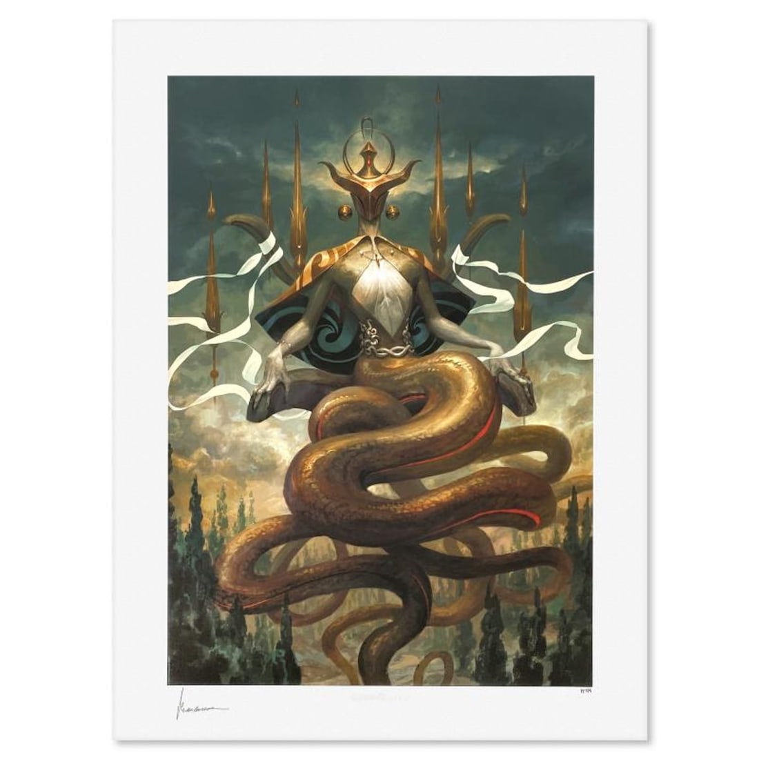 Peter Mohrbacher, "Kundaliel: Angel of Ophiuchus" Limited Edition, PP Numbered 3/4 and Signed with: Kundaliel: Angel of Ophiuchus is a limited edition giclee on paper by Peter Mohrbacher, PP numbered 3/4 and bearing the authorized signature of the artist. Includes Letter of Authenticity. Measures ap