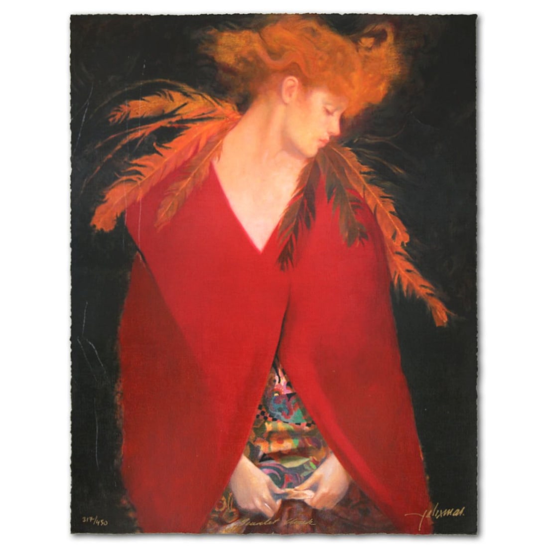 Felix Mas- Serigraph "Scarlet Cloak": Artist: Felix Mas. Medium: Serigraph. Title: Scarlet Cloak. Size: 22" x 17". Signature: Hand Signed and Numbered. Reference#: 74599.
