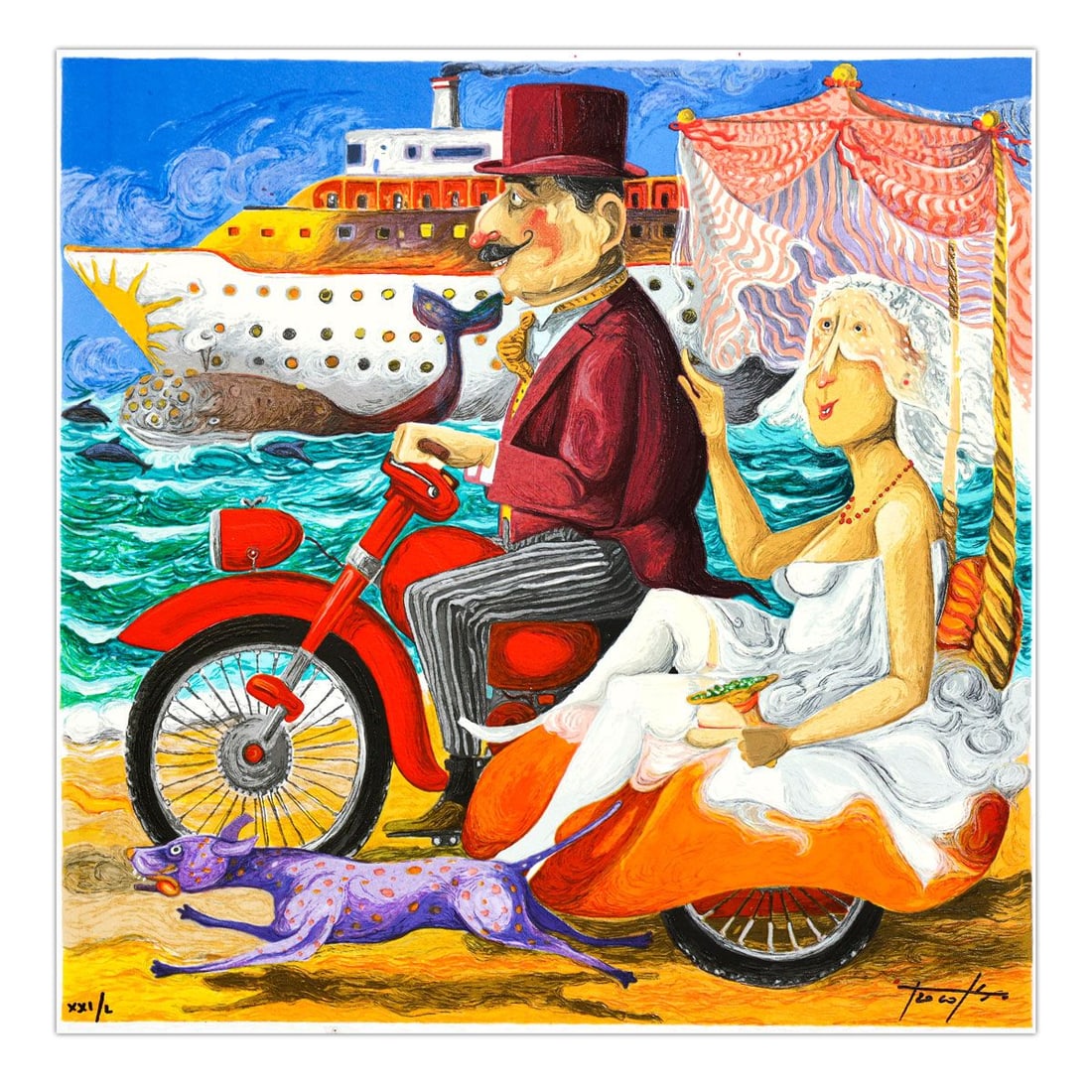 Pino Porcopio- SIlkscreen on Paper "In Crociera": Artist: Pino Porcopio. Medium: SIlkscreen on Paper. Title: In Crociera. Size: 16" x 16". Signature: Hand Signed and numbered. Certificate of Authenticity: Is included. Additional: Edition number might