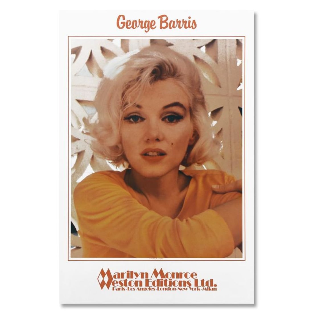 George Barris (1922-2016), "Ethereal Pleasure" Poster of Marilyn Monroe with Official Edward Weston: Ethereal Pleasure is a poster on paper by George Barris (1922-2016). This piece is dated (1987) and bears inverso the Official Edward Weston Collection Stamp and includes Letter of Authenticity. Measu