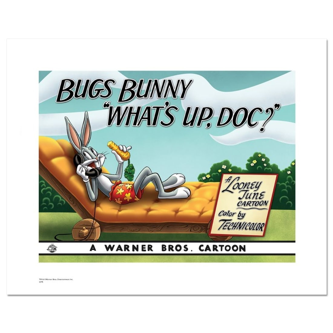 What's Up Doc, Bugs Bunny Limited Edition Giclee from Warner Bros., Numbered with Hologram Seal and: What's Up Doc - Bugs Bunny is a limited edition giclee on paper from Warner Bros., numbered with hologram seal of Authenticity. This image was originally used as a "lobby card" displayed in theater lo