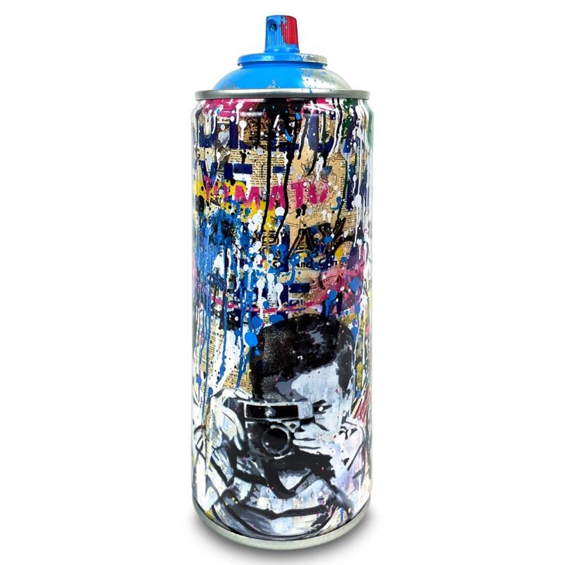 Mr. Brainwash, "Smile (Cyan)" Limited Edition Hand Painted Spray Can with Plate Signature.: Smile (Cyan) is a numbered limited edition hand painted spray can by Mr Brainwash. This piece bears the plate signature of the artist and comes from his 2020 Classic Spray Can Collection. Measures app