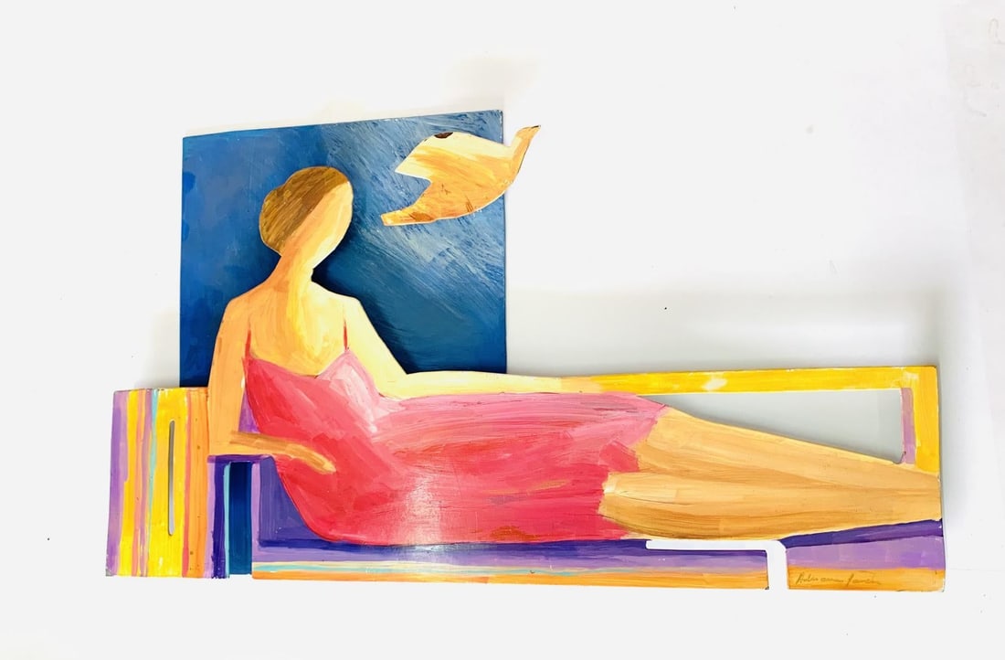 Adriana Naveh - Hand painted metal wall sculpture "Seated Woman ": Artist: Adriana Naveh . Medium: Hand painted metal wall sculpture . Title: Seated Woman . Size: 14" x 20". Reference#: 28380.