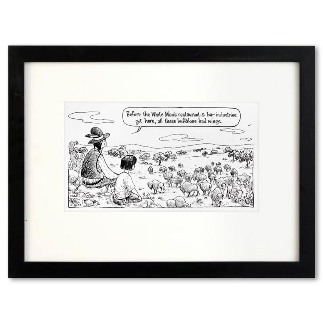 Bizarro, "Buffalo Wings" is a Framed Original Pen & Ink Drawing by Dan Piraro, Hand Signed with (1 of 1)