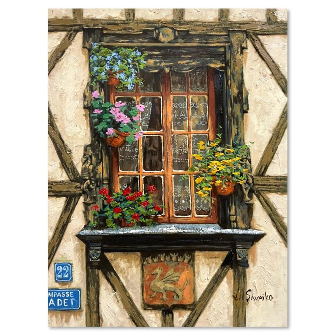 Viktor Shvaiko, "Windows of France" Hand Embellished Limited Edition Printer's Proof on Canvas,: Windows of France is a hand embellished limited edition printer's proof on stretched canvas by Viktor Shvaiko, numbered and hand signed by the artist. Includes Letter of Authenticity. Measures approx.