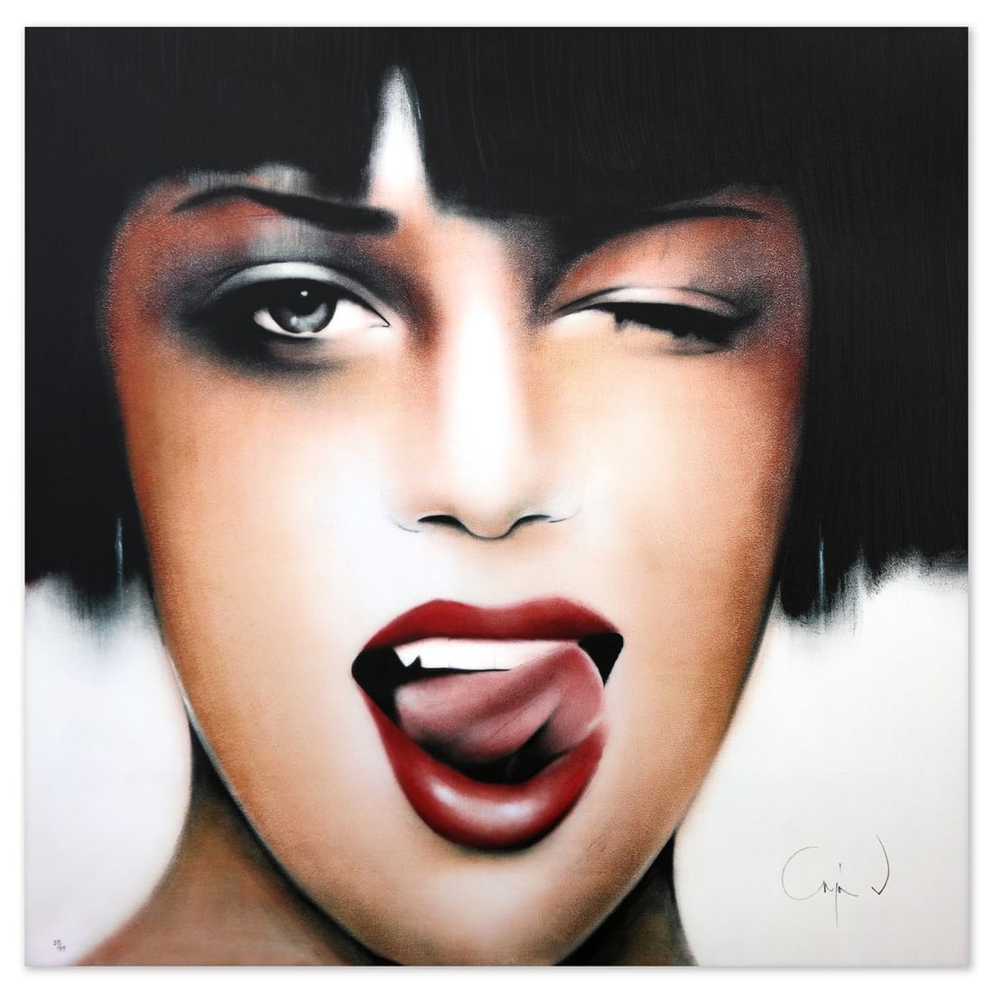 Anja Van Herle- Giclee on Canvas "Too Long Three": Artist: Anja Van Herle. Medium: Giclee on Canvas. Title: Too Long Three. Size: 36" x 36". Signature: Hand Signed and Numbered. Certificate of Authenticity: Is included. Additional: 39/99. Reference#: 