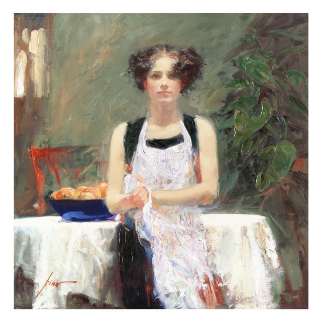 Pino (1939-2010) "Ester" Limited Edition on Canvas, Numbered and Hand Signed with Certificate of: Ester is a limited edition giclee on canvas by Pino (1939-2010), numbered and hand signed by the artist. Includes Certificate of Authenticity. Measures approx. 12 x 12" (image). Reference#: 93130.