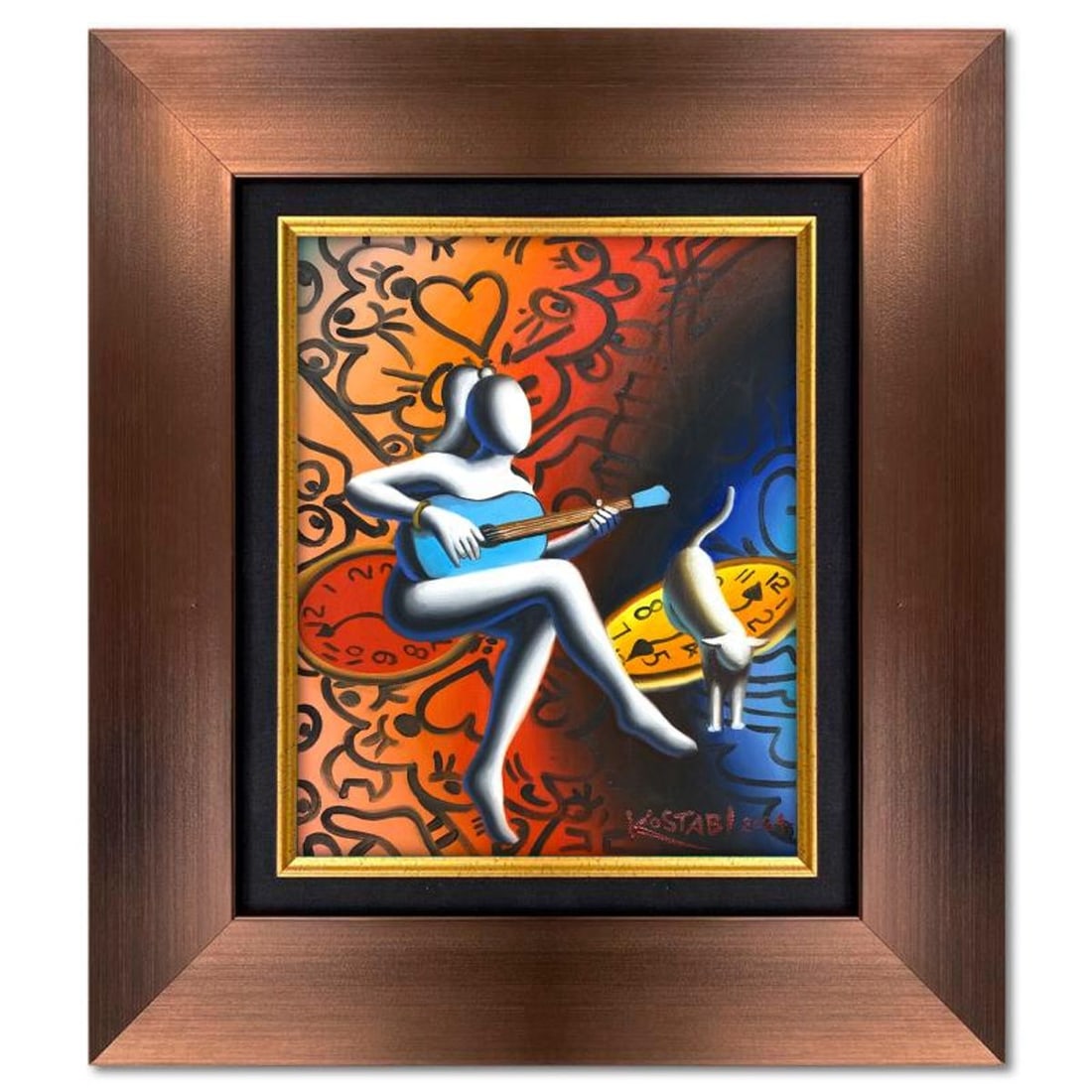 Mark Kostabi, "Timeless Echoes" Framed Original Oil Painting on Canvas, Hand Signed with a: Timeless Echoesis an original oil painting on canvas by Mark Kostabi, hand signed by the artist. This piece comes custom framed. Includes Certificate of Authenticity. Measures approx. 22" x 20" (frame