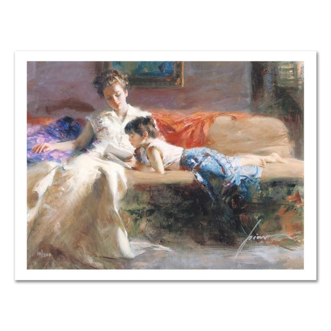 Pino (1939-2010) "Late Night Reading" Limited Edition Giclee. Numbered and Hand Signed; Certificate: Late Night Reading is a limited edition giclee on paper by Pino (1939-2010). The piece comes numbered and is hand signed by the artist. Includes Certificate of Authenticity. Measures approximately 15 