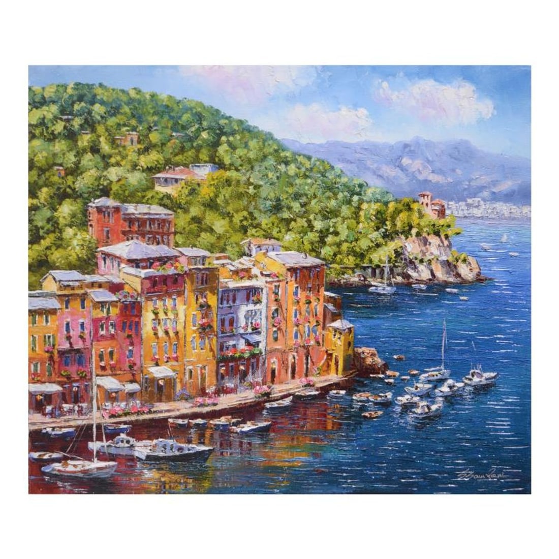 Sam Park, "Portofino" Hand Embellished Limited Edition Serigraph on Canvas, Numbered and Hand Signed: Portofino is a hand embellished limited edition serigraph on canvas by Sam Park, numbered and hand signed by the artist. Includes Letter of Authenticity. Measures approx. 24" x 20" (image). Reference#