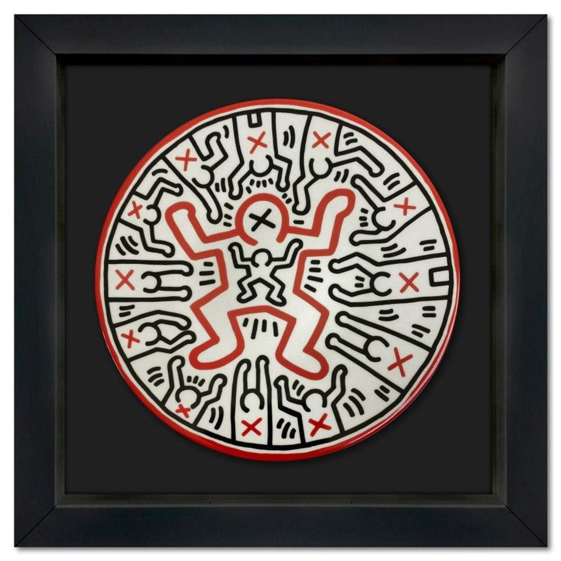 Keith Haring (1958-1990), "Enfant" Framed Limoges Porcelain Plate. (1 of 2)