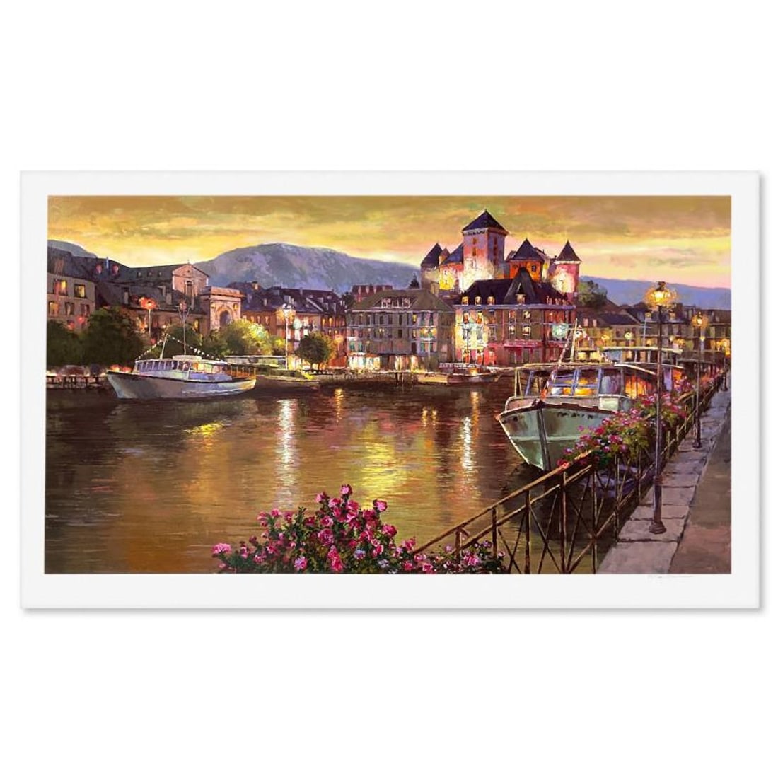 Sam Park, "Annecy Night" Limited Edition Printer's Proof Serigraph, Numbered and Hand Signed with: Annecy Night is a limited edition printer's proof serigraph on paper by Sam Park, numbered and hand signed by the artist. Includes Letter of Authenticity. Measures approx. 33" x 56.5" (border), 28.5" 