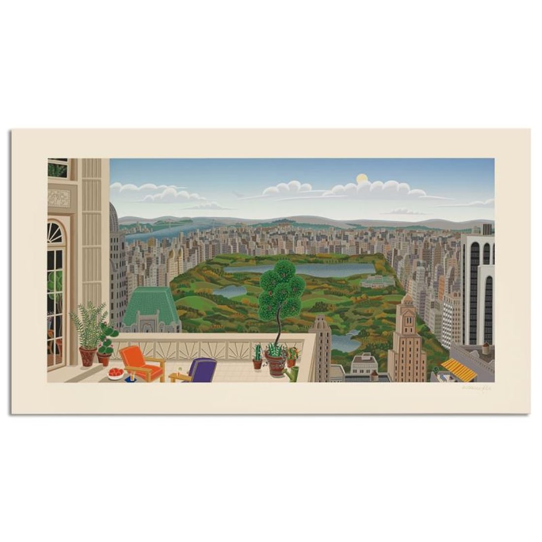 Thomas Mcknight, "Central Park Panorama" Limited Edition Serigraph, Numbered and Hand Signed with: Central Park Panorama is a limited edition serigraph on paper by Thomas Mcknight, numbered and hand signed by the artist. Includes Letter of Authenticity. Measures approx. 23" x 42" (border), 18" x 36