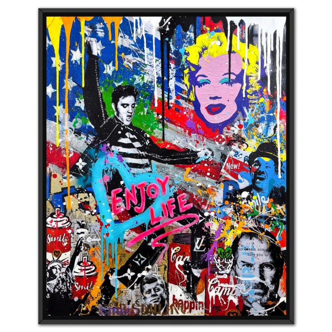 Yuvi, "Enjoy Life" Framed Hand Embellished Limited Edition on Canvas, Numbered 11/45 and Hand Signed: Enjoy Life is a hand embellished limited edition giclee on canvas by Yuvi, numbered 11/45 and hand signed by the artist. This piece comes custom framed. Includes Letter of Authenticity. Measures appro