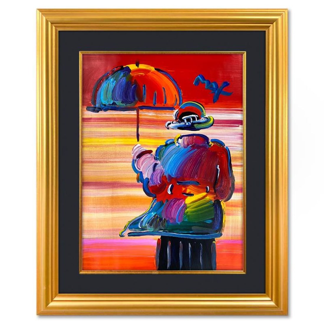 Peter Max, "Umbrella Man" Framed One-of-a-Kind Mixed Media, Hand Signed with Registration Number (1 of 2)