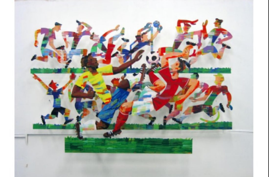 David Gerstein- Mixed Media Cutout Aluminum "Mondial": Artist: David Gerstein. Medium: Mixed Media Cutout Aluminum. Title: Mondial. Size: 48" x 31". Signature: Signed and numbered. Certificate of Authenticity: Is included. Additional: Edition of 150. Refe