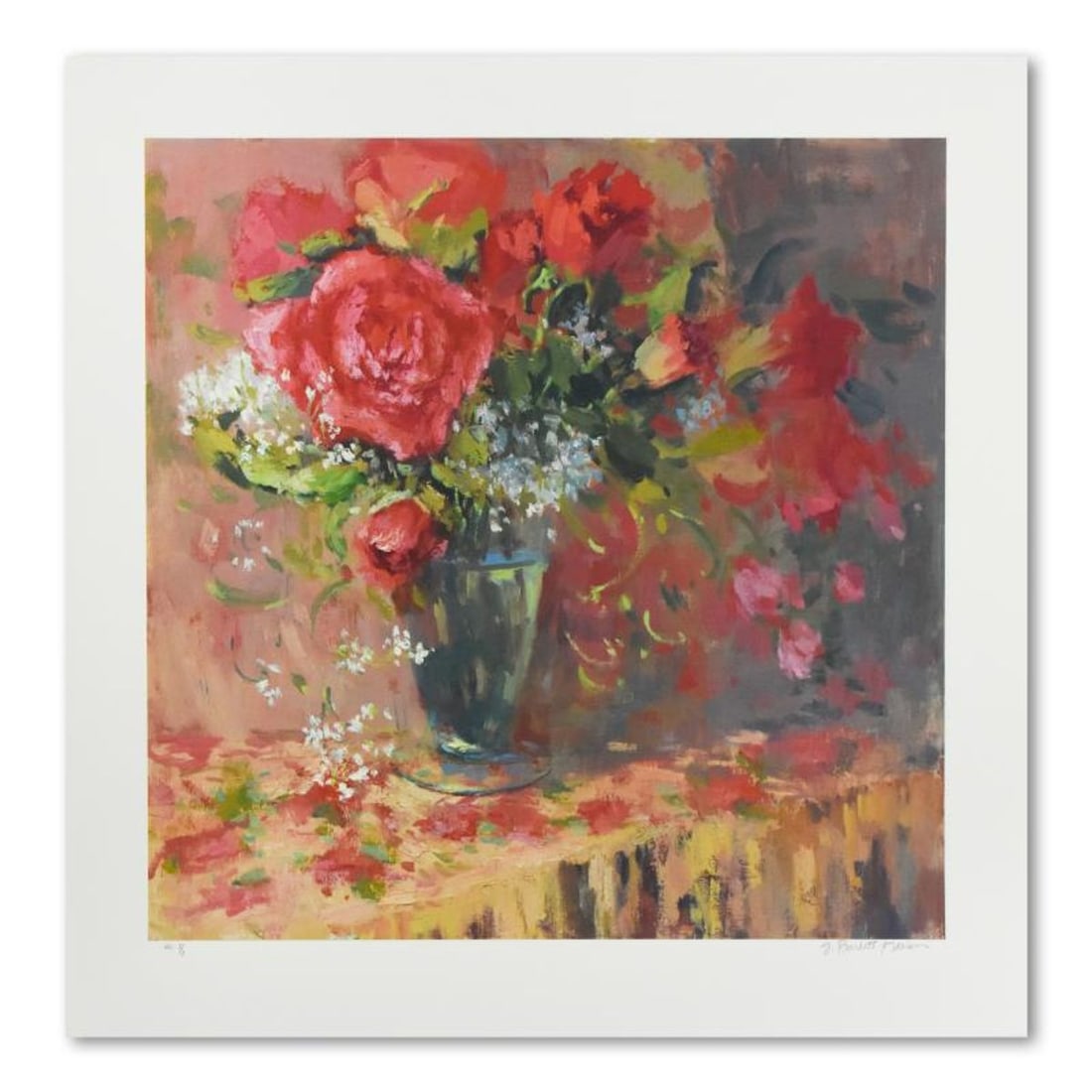 S. Burkett Kaiser, "Morning Petals" Limited Edition, Numbered and Hand Signed with Letter of: Morning Petals is a limited edition giclee on paper by S. Burkett Kaiser, numbered and hand signed by the artist. Includes Letter of Authenticity. Measures approx. 29" x 29" (border), 24" x 24" (image