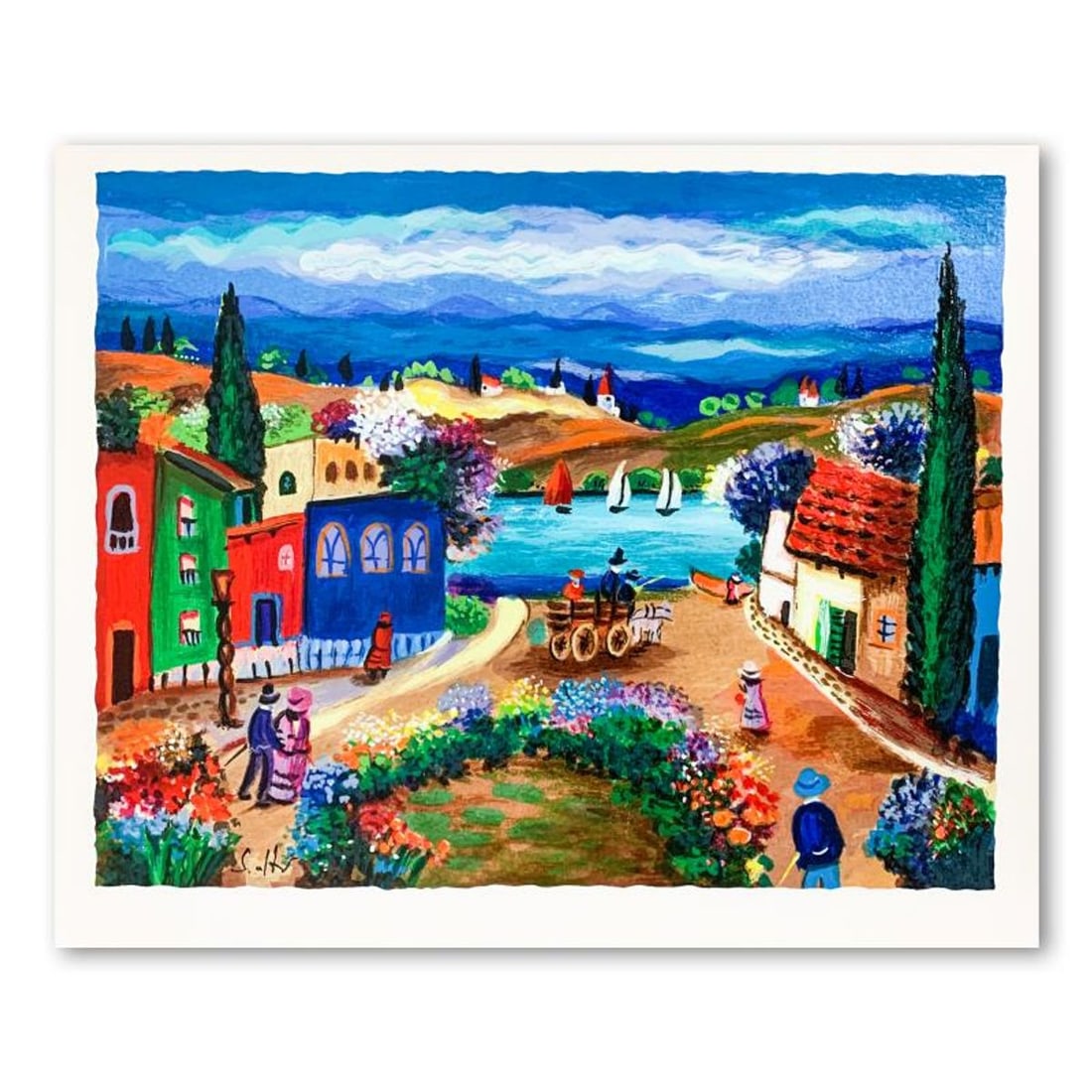 Shlomo Alter (1936-2021), "Spring Village" Hand Signed Limited Edition Serigraph on Paper with: Spring Village is a limited edition serigraph on paper by Shlomo Alter (1936-2021). It is numbered and hand signed and includes a letter of authenticity. Measures approximately 14" x 11" (image). Refe