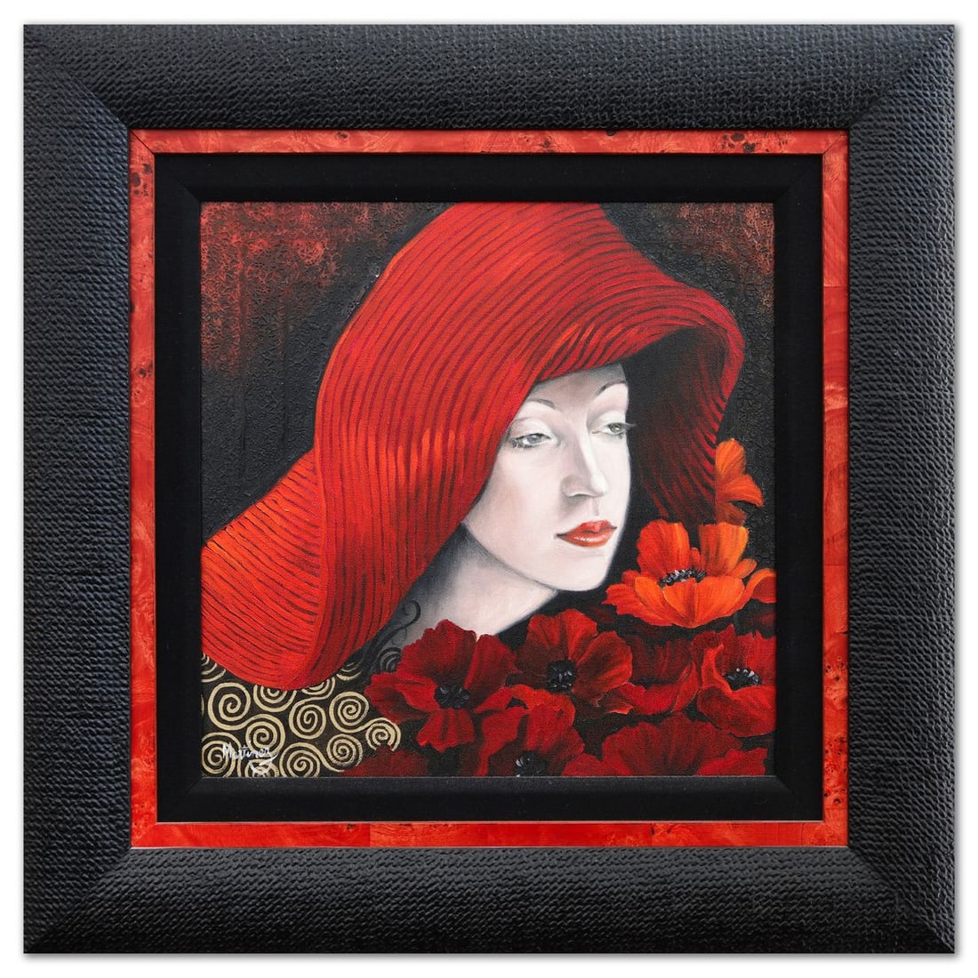 Loppo Martinez- Acrylic on Canvas "Les Sanguines Ruddy": Artist: Loppo Martinez. Medium: Acrylic on Canvas. Title: Les Sanguines Ruddy. Size: 17" x 17". Measures approx. 28" x 28" (framed). Signature: Hand Signed. Certificate of Authenticity: Is included. R