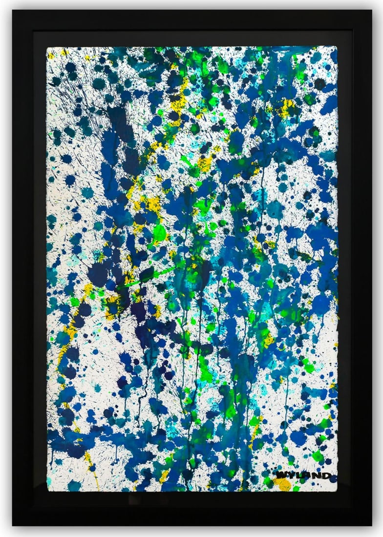 Wyland- Original Watercolor Painting on Deckle Edge Paper "Abstract Drip": Artist: Wyland. Medium: Original Watercolor Painting on Deckle Edge Paper. Title: Abstract Drip. Size: 40" x 26". Measures approx. 47" x 33" (framed). Signature: Hand Signed by the artist. Certificate
