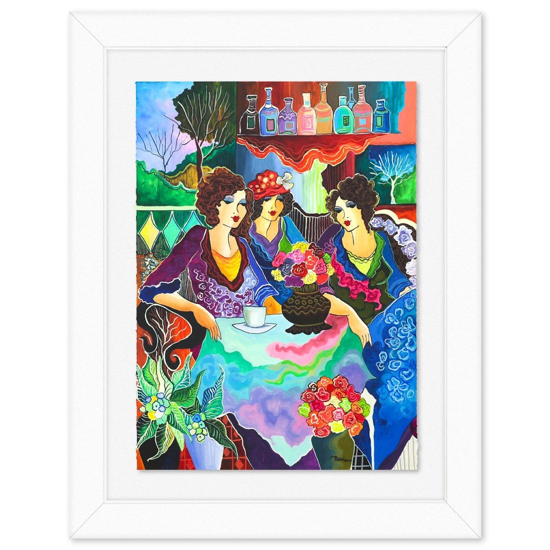 Patricia Govezensky- Original Watercolor on Paper "Garden Serenade": Artist: Patricia Govezensky. Medium: Original Watercolor on Paper. Title: Garden Serenade. Size: 30" x 22". Measures approx. 40" x 32" (framed). Signature: Hand signed. Certificate of Authenticity: is