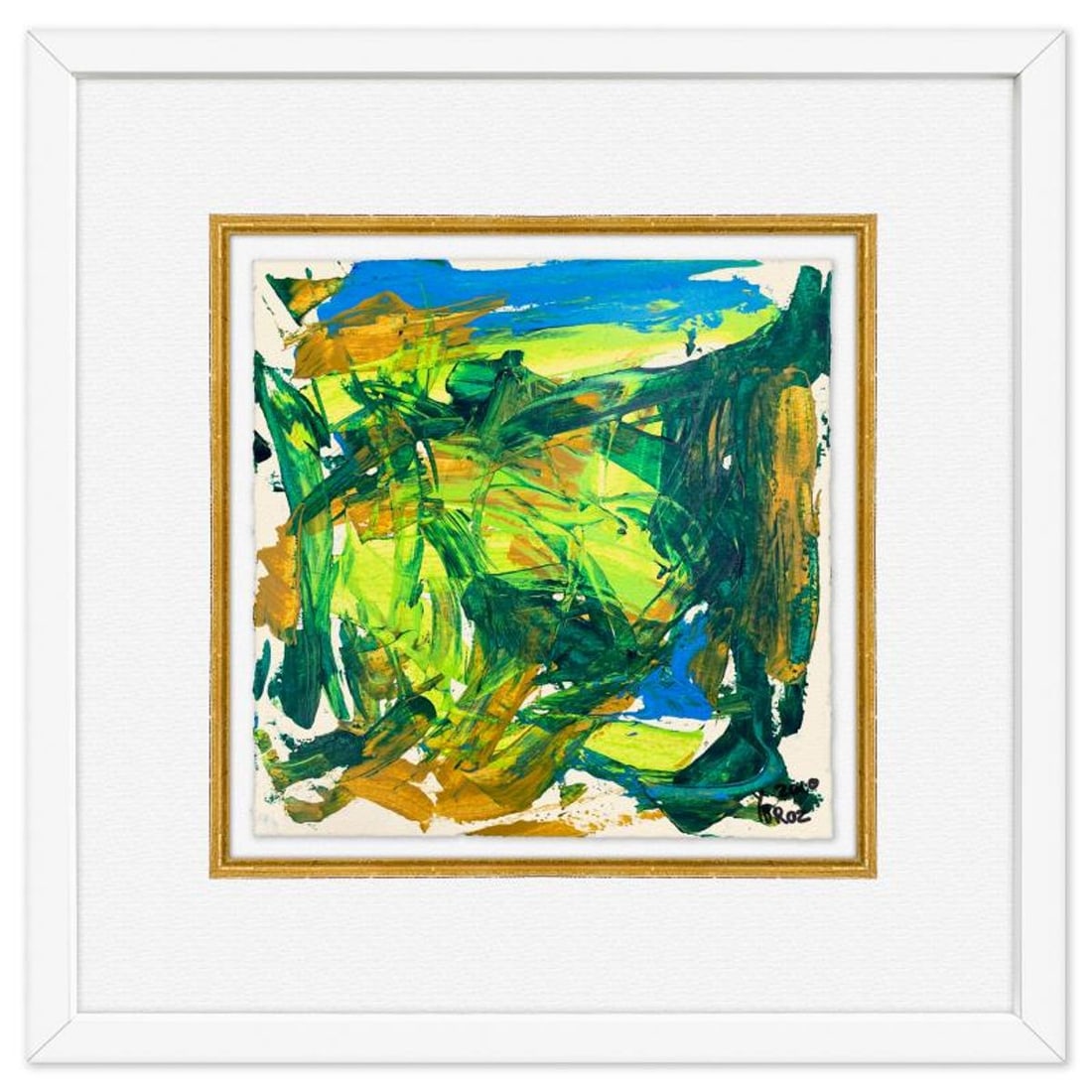 Yuroz, Framed Original Painting, Hand Signed with Letter of Authenticity.: This is an original painting on paper by Yuroz, hand signed by the artist. This piece comes custom framed on linen. Includes Letter of Authenticity. Measures approx. 18" x 18" (frame), 10" x 10" (imag