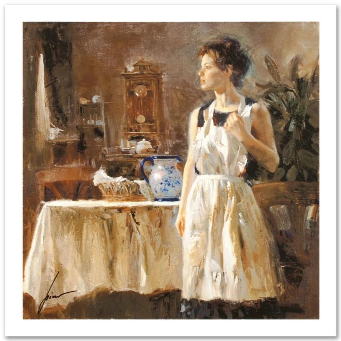 Pino (1939-2010), "Sunday Chores" Limited Edition on Canvas, Numbered and Hand Signed with: Sunday Chores is a limited edition giclee on canvas by Pino (1939-2010), numbered and hand signed by the artist. Includes Certificate of Authenticity. Measures approx. 12" x 12" (image). Reference#: 9