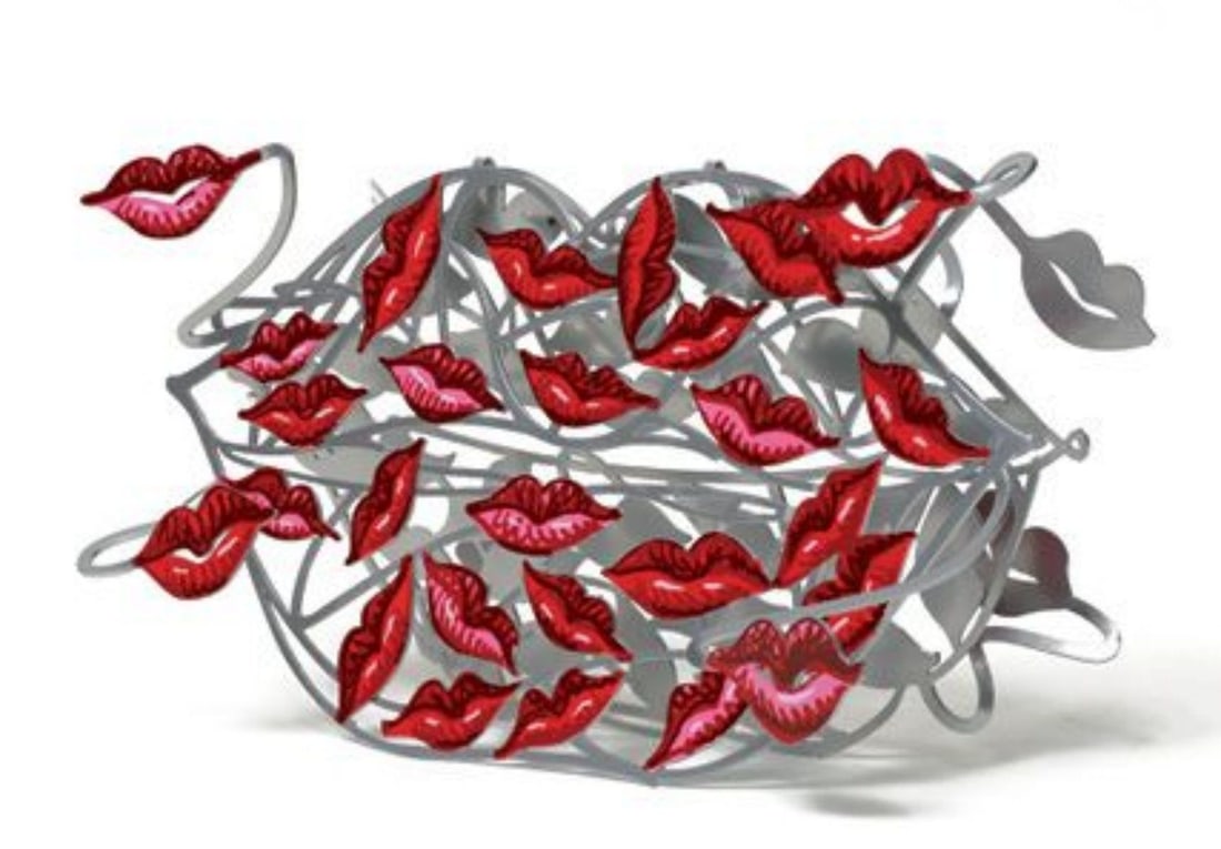 David Gerstein- Free Standing Sculpture "100 Kisses": Artist: David Gerstein. Medium: Free Standing Sculpture. Title: 100 Kisses. Size: 7.8" x 15.7". Signature: Signed by the artist. Certificate of Authenticity: Is included. Additional: This piece is fre