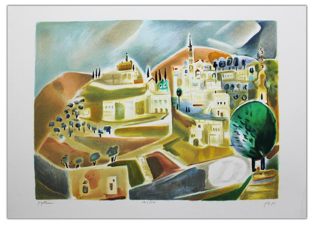 Nachum Gutman- Original Lithograph "Ein Kerem": Artist: Nachum Gutman. Medium: Original Lithograph. Title: Ein Kerem. Size: 20" x 27.5". Signature: Hand Signed and Numbered by the Artist. Certificate of Authenticity: Is Included. Reference#: 21262.