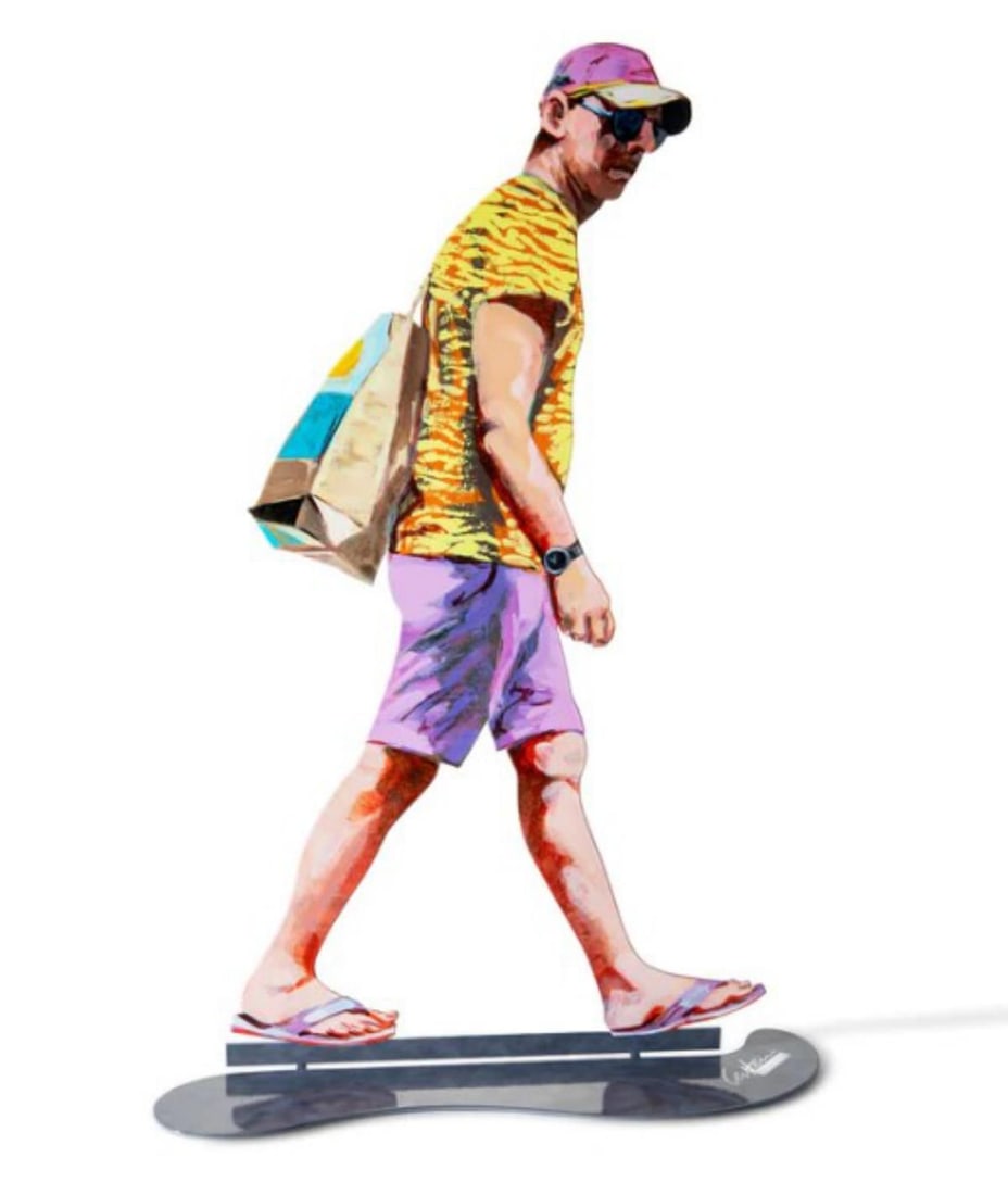 David Gerstein- Free Standing Sculpture "WALKER WITH BASEBALL CAP": Artist: David Gerstein. Medium: Free Standing Sculpture. Title: WALKER WITH BASEBALL CAP. Size: 16.3" x 10.8". Signature: Signed. Certificate of Authenticity: Is included. Additional: This piece is
