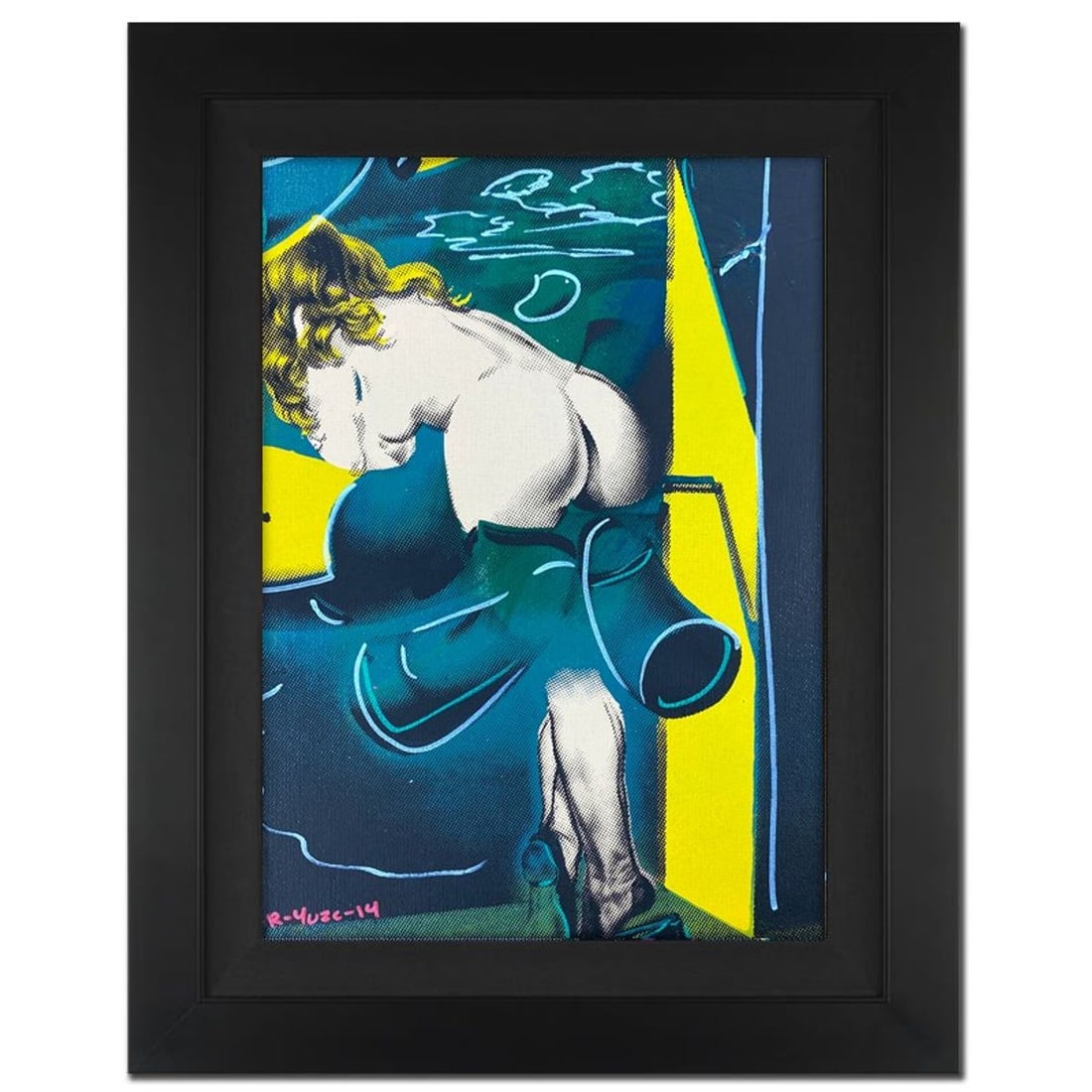 Ringo Daniel Funes, "Figure Out the Window" Framed One-of-a-Kind Mixed Media on Canvas, Hand Signed: Figure Out the Window is a one-of-a-kind hand-pulled mixed media silkscreen on canvas by Ringo (Daniel Funes) - protege of Andy Warhol's apprentice, Steve Kaufman.This piece is hand signed by the arti
