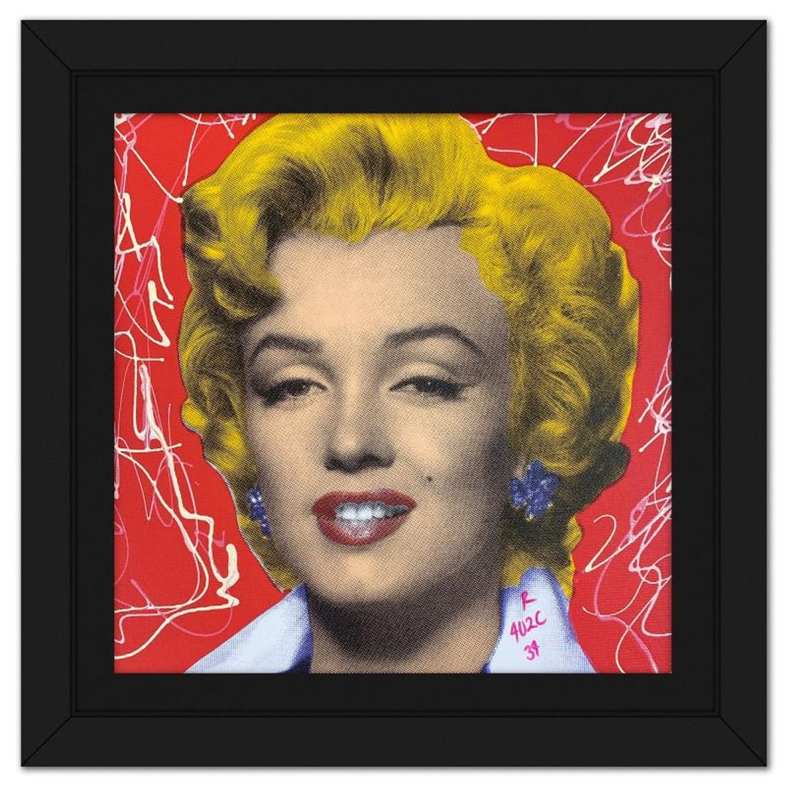 Ringo Daniel Funes, "Marilyn Classic" Framed One-of-a-Kind Mixed Media on Canvas, Hand Signed with: Marilyn Classic is a one-of-a-kind hand-pulled mixed media silkscreen on canvas by Ringo (Daniel Funes) - protege of Andy Warhol's apprentice, Steve Kaufman.This piece is hand signed by the artist. Th