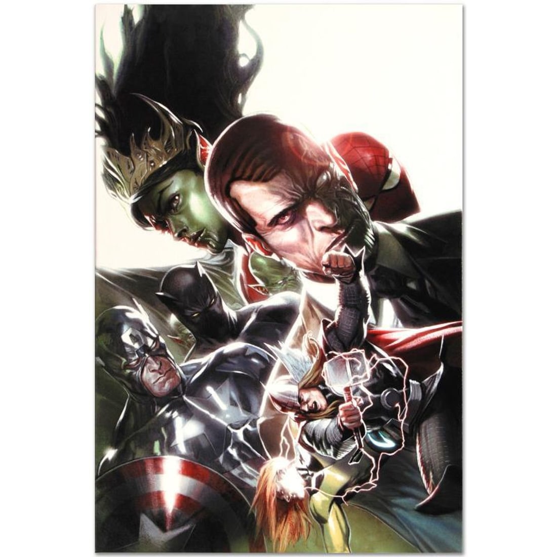 Marvel Comics "What If? Secret Invasion #1" Numbered Limited Edition Giclee on Canvas by Leinil: A piece of comic book history, this limited edition, from original art by Leinil Francis Yu, depicts the classic characters Spider-Man, Captain America, Black Panther and Norman Osborn. After winning 