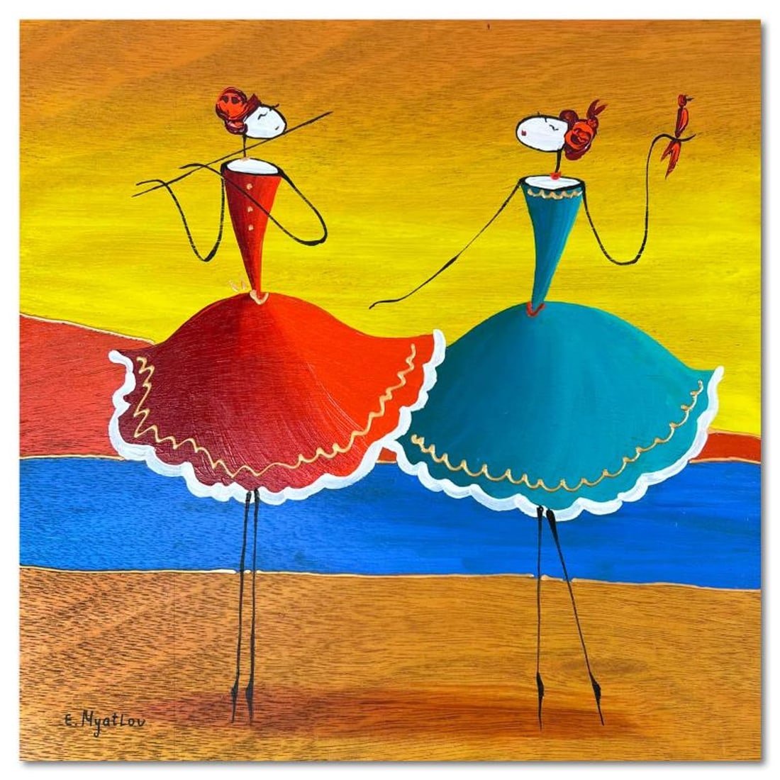 Ester Myatlov, Hand Signed Original Painting on Wood Panel with Letter of Authenticity.: This is an original painting oil on wood panel by Ester Myatlov. Hand signed by the artist, this piece comes with a letter of authenticity. Measures approximately 10" x 10" (image).