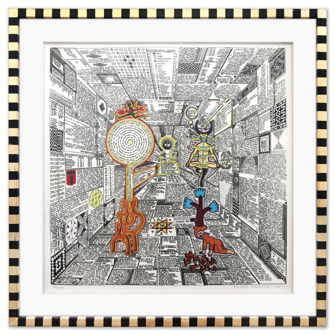 Pedro Friedeberg- Digital Graphic "The Taro News": Artist: Pedro Friedeberg. Medium: Digital Graphic. Title: The Taro News. Size: 21" x 21". Measures approx. 27" x 27" (framed). Signature: Hand Signed and numbered. Certificate of Authenticity: Is incl