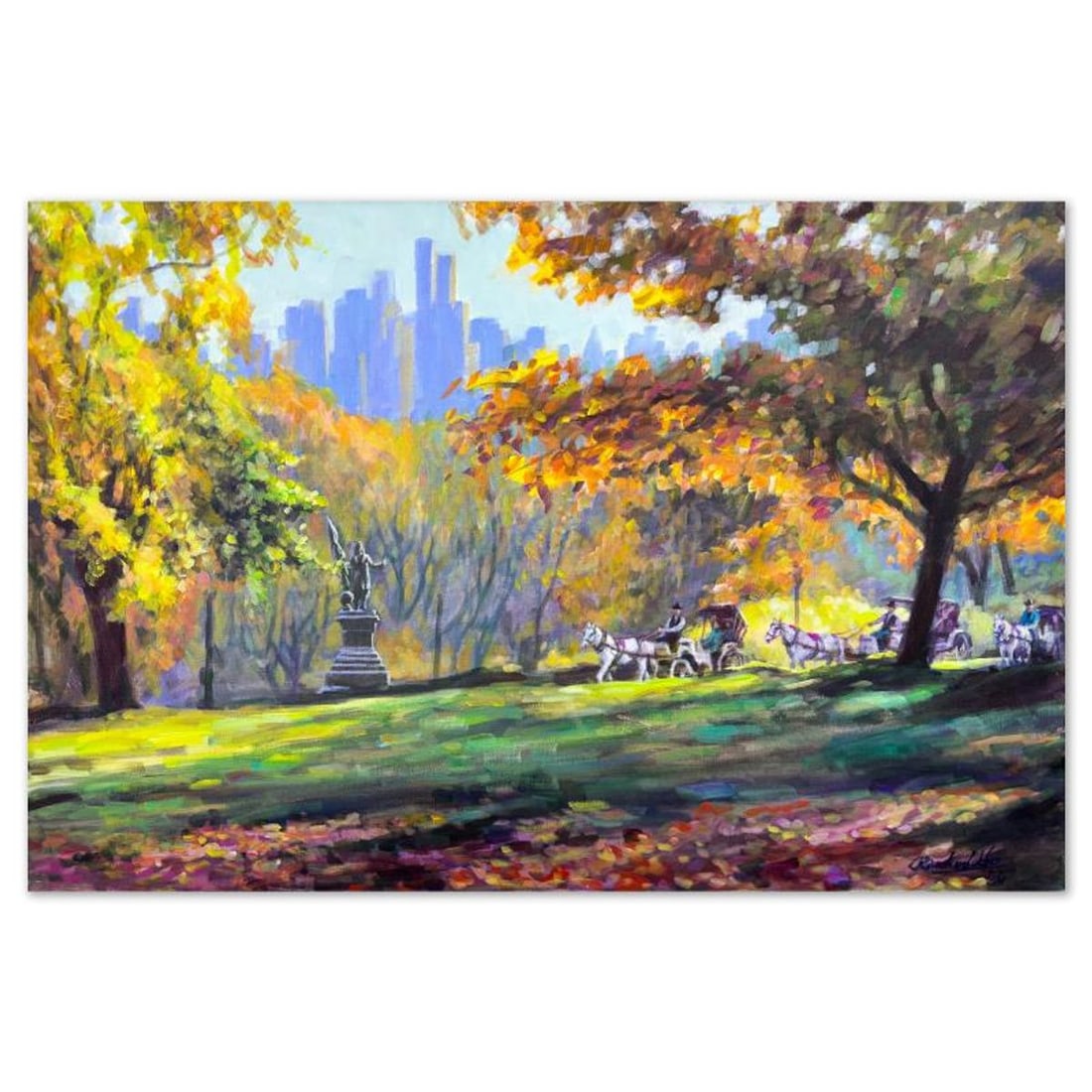 Richard Ho, "Carriage Ride" Original Acrylic Painting on Canvas, Hand Signed with Letter of: Carriage Ride is an original acrylic painting on stretched canvas by Richard Ho, hand signed by the artist. Includes Letter of Authenticity. Measures approx. 24" x 36" (image).