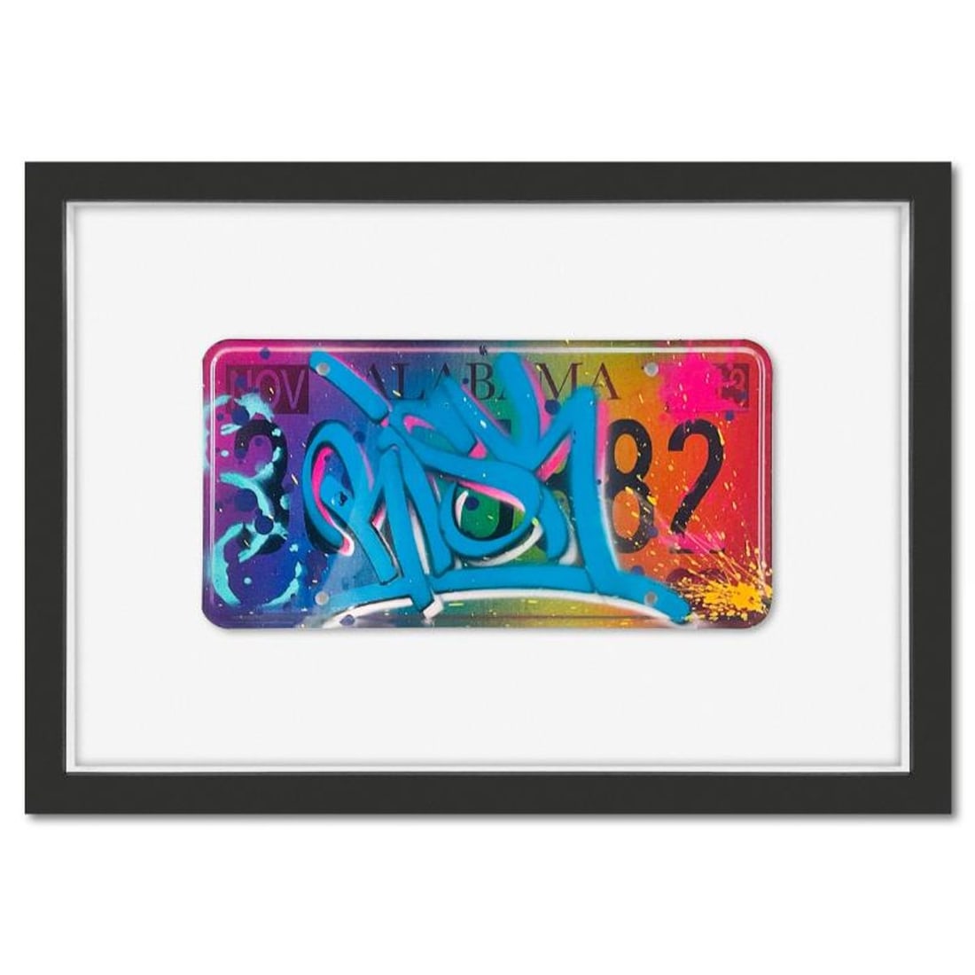 RISK, "License Plate" Framed Mixed Media Original with Letter Authenticity: License Plate is a mixed media original on metal license plate by RISK. This piece comes framed. Includes Letter of Authenticity. Measures approx. 13.5" x 19" (frame), 6" x 12" (image). Due to being d